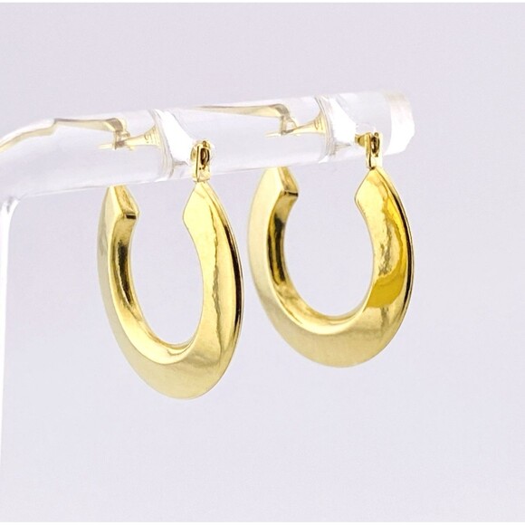 Unknown Mark Jewelry - Estate Vintage 18k Gold Almost Flat Hoop Earrings 17mm